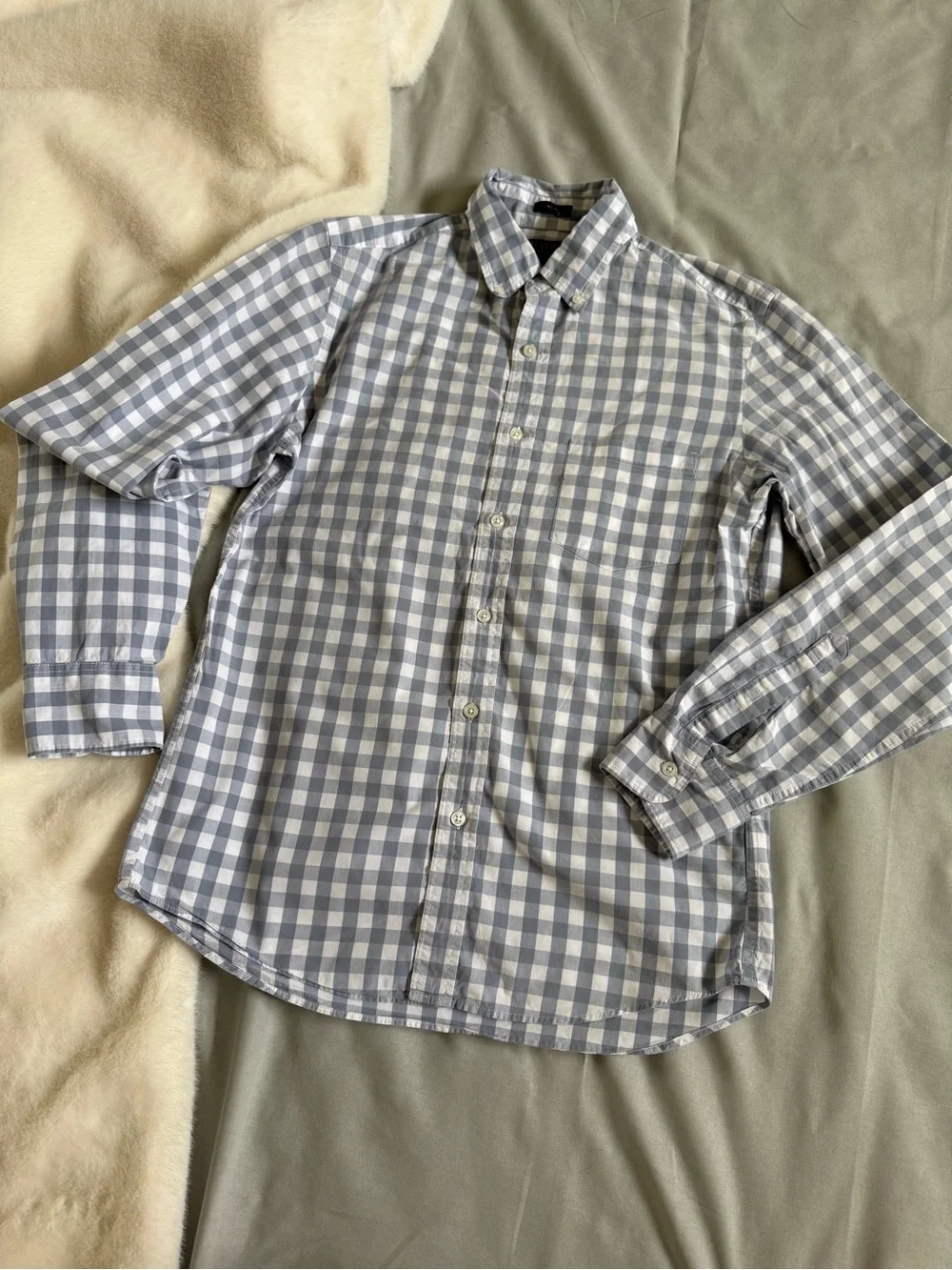 J Crew Dress Shirt Mens Small Blue White Checkered Button Up